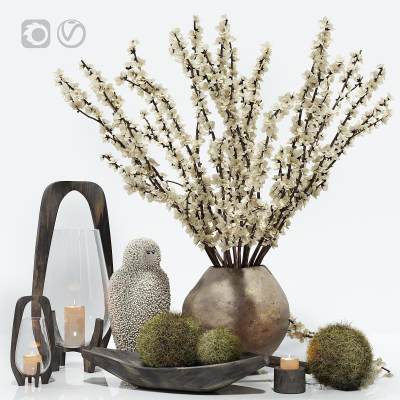 现代摆件组合 花瓶 花艺 苔藓球 蜡烛台灯